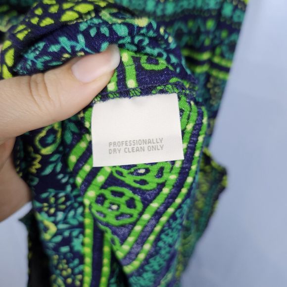 Vtg 90s Y2K Erika Dress Rayon Maxi Button Front Floral Tropical Green Blue Sz L - Picture 13 of 13